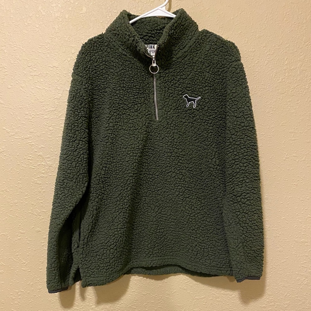 Victoria’s Secret PINK green fleece quarter zip